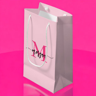 Monogram Stylish Modern Hot Pink Kleine Geschenktüte