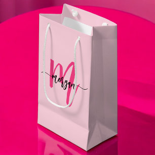 Monogram Stylish Modern Hot Pink Kleine Geschenktüte