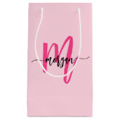 Monogram Stylish Modern Hot Pink Kleine Geschenktüte (Vorderseite)
