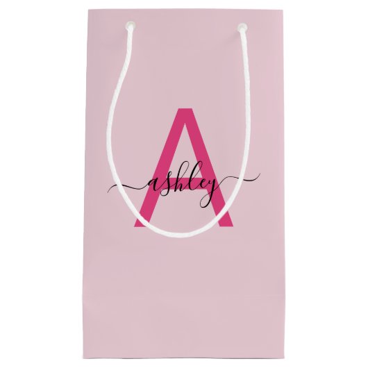 Monogram Stylish Modern Hot Pink Kleine Geschenktüte (Vorderseite)