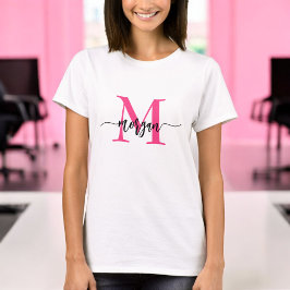 Monogram Stylish Modern Hot Pink T-Shirt
