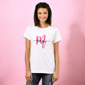 Monogram Stylish Modern Hot Pink T-Shirt
