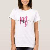 Monogram Stylish Modern Hot Pink T-Shirt (Vorderseite)