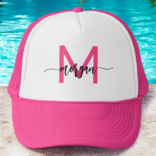 Monogram Stylish Modern Hot Pink Truckerkappe