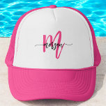 Monogram Stylish Modern Hot Pink Truckerkappe<br><div class="desc">Beginnen Sie Ihren Look mit unserem Monogram Stylish Modern Hot Pink Trucker Hut! Mit einem lebhaften, hellrosa Design und personalisiert mit Ihrem Monogramm in einem eleganten, modernen Schriftart fügt dieser Hut Ihrem Stil eine schicke, individuelle Touch hinzu. Die atmungsaktive Mesh-Rückenlehne und der verstellbare Schnappverschluss sorgen für eine komfortable Passform und...</div>