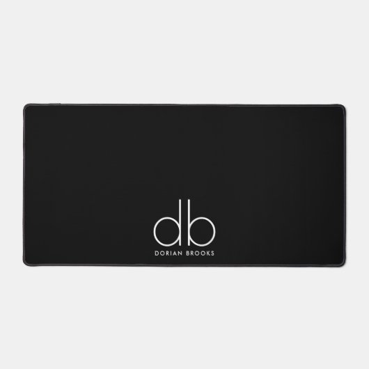 Monogram Stylish Modern Minimal Black Schreibtischunterlage (Vorderseite)