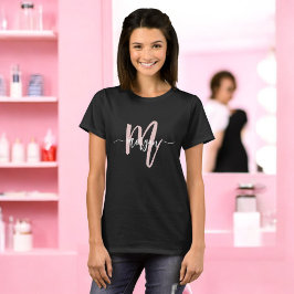 Monogram Stylish Modern Pink Business T-Shirt