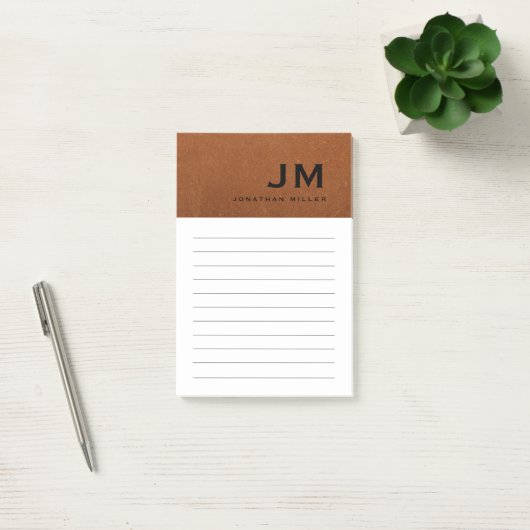 Monogram Stylish Modern Sable Leather Post-it Klebezettel (Büro)