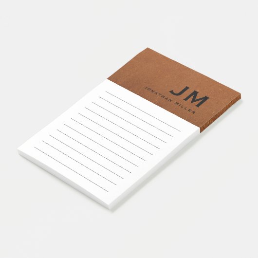 Monogram Stylish Modern Sable Leather Post-it Klebezettel (angewinkelt)
