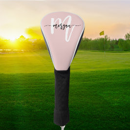 Monogram Stylish Modern Script Pink Golf Headcover