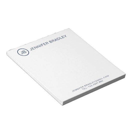 Monogram Stylish Personalisiert Name Navy Blue Notizblock (angewinkelt)