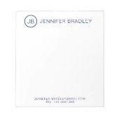 Monogram Stylish Personalisiert Name Navy Blue Notizblock (Vorderseite)
