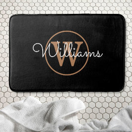 Monogram Stylish Script Black Gold Badematte