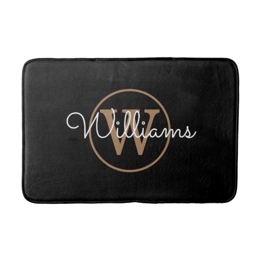Monogram Stylish Script Black Gold Badematte (Vorderseite)