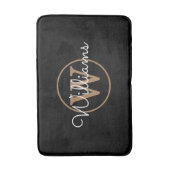 Monogram Stylish Script Black Gold Badematte (Vorderseite Vertikal)