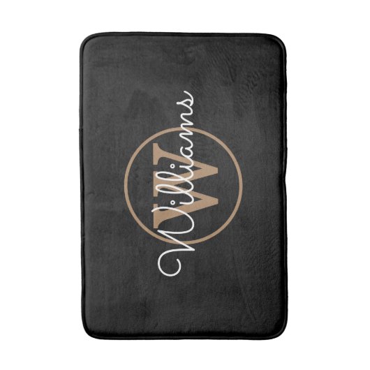Monogram Stylish Script Black Gold Badematte (Vorderseite Vertikal)