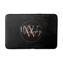 Monogram Stylish Script Name Gold Black  Badematte