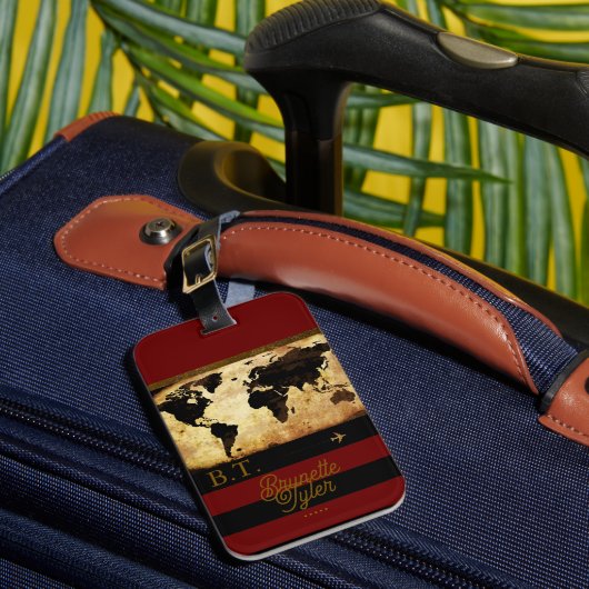 Monogram Stylish World Map Travel Gepäckanhänger (Vorderseite Insitu 1)