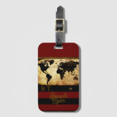 Monogram Stylish World Map Travel Gepäckanhänger (Vorderseite Vertikal)