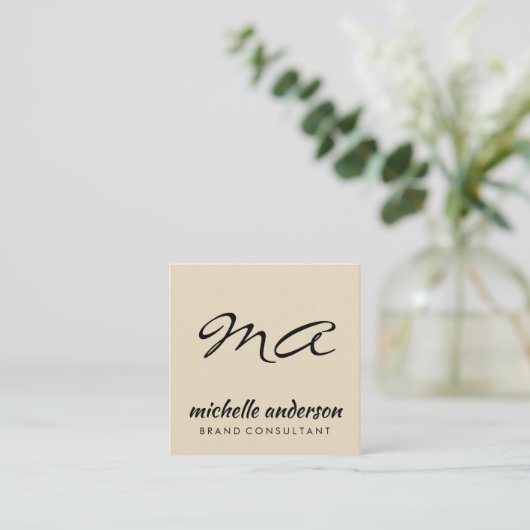Monogram Stylishly Simple Quadratische Visitenkarte (Stehend Vorderseite)