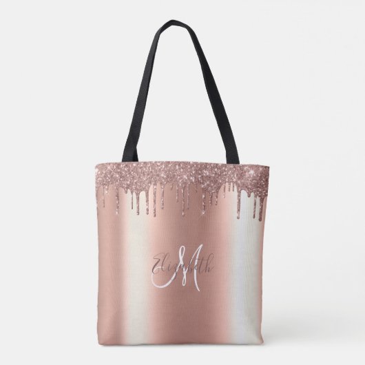 Monogram Stylist Rose Gold Gitter Tropfens Metal Tasche (Rückseite)