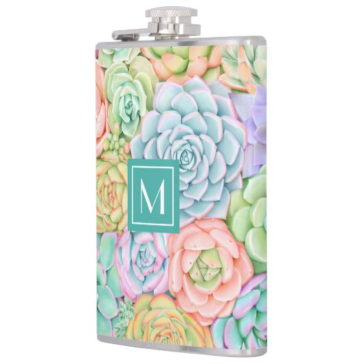 Monogram Succules Aquarellfarbene Pastel Flachmann (Links)