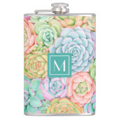 Monogram Succules Aquarellfarbene Pastel Flachmann (Vorderseite)