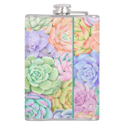 Monogram Succules Aquarellfarbene Pastel Flachmann (Rückseite)