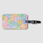 Monogram Succules Aquarellfarbene Pastel Gepäckanhänger (Vorderseite (Horizontal))