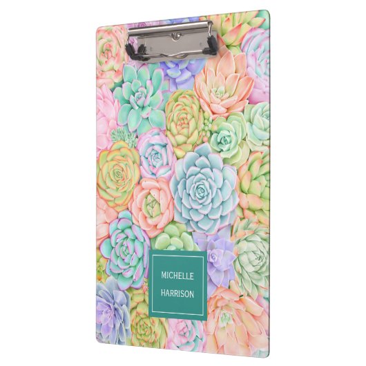 Monogram Succules Aquarellfarbene Pastel Klemmbrett (Links)