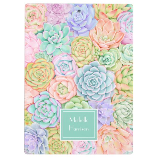 Monogram Succules Aquarellfarbene Pastel Klemmbrett (Rückseite)