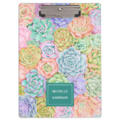 Monogram Succules Aquarellfarbene Pastel Klemmbrett (Vorderseite)