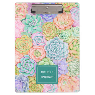 Monogram Succules Aquarellfarbene Pastel Klemmbrett