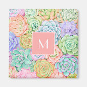 Monogram Succules Aquarellfarbene Pastel Magnet (Vorne)