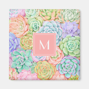 Monogram Succules Aquarellfarbene Pastel Magnet