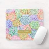 Monogram Succules Aquarellfarbene Pastel Mousepad (Mit Mouse)