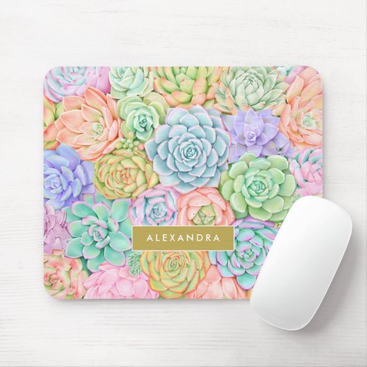Monogram Succules Aquarellfarbene Pastel Mousepad (Mit Mouse)