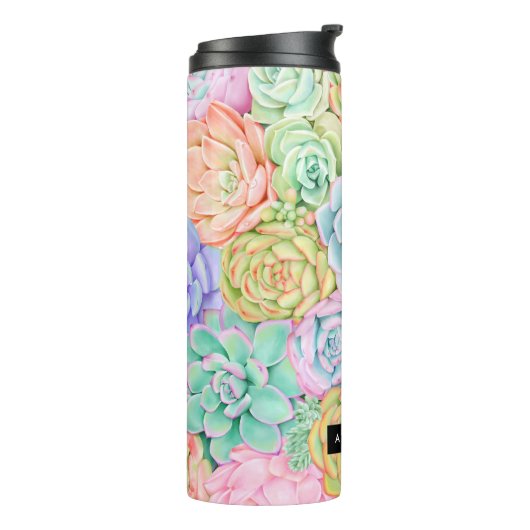 Monogram Succules Aquarellfarbene Pastel Thermosbecher (Nach links gedreht)
