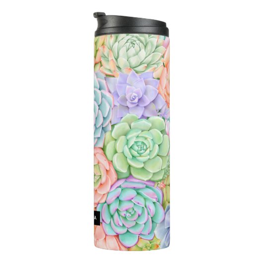 Monogram Succules Aquarellfarbene Pastel Thermosbecher (Nach rechts gedreht)