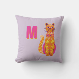 Monogram Sugar Skull Cat Day of the Dead Pillow Kissen