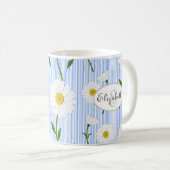 Monogram Summer Daisis Muster Light Blue Stripe Kaffeetasse (VorderseiteRechts)
