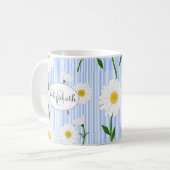 Monogram Summer Daisis Muster Light Blue Stripe Kaffeetasse (Vorderseite Links)