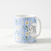 Monogram Summer Daisy Blumenmuster Blaustreifen Kaffeetasse (VorderseiteRechts)