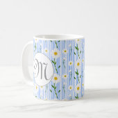 Monogram Summer Daisy Blumenmuster Blaustreifen Kaffeetasse (Vorderseite Links)