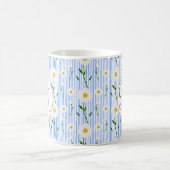Monogram Summer Daisy Blumenmuster Blaustreifen Kaffeetasse (Mittel)