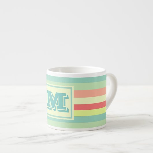 Monogram Summer Pastel Color Stripes Espressotasse (Vorderseite Rechts)