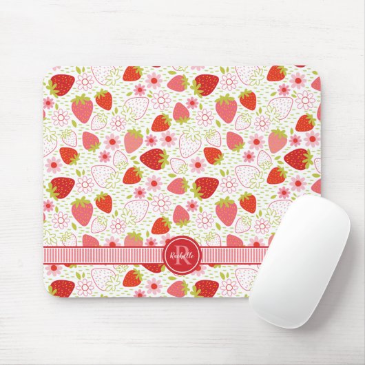 Monogram Summer Strawberry Fruit Pattern Mousepad (Mit Mouse)