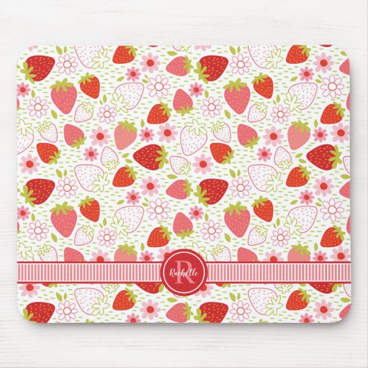 Monogram Summer Strawberry Fruit Pattern Mousepad (Vorne)