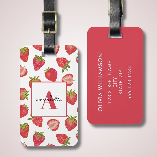 Monogram Summer Strawberry Personalisiert Gepäckanhänger