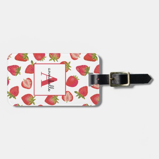 Monogram Summer Strawberry Personalisiert Gepäckanhänger (Vorderseite horizontal)